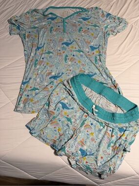 Little Sleepies Light Blue Dolphin & Ocean Print Pajama Set